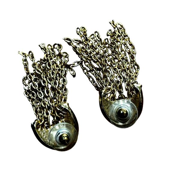 Vintage pierced earrings textured gold chain dangles unique dramatic dressy - Picture 5 of 5